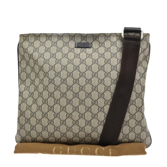 GUCCI Logo GG Pattern Shoulder Bag PVC Leather Canvas Brown GHW Italy - Picture 1 of 13